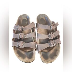 Birkenstock Florida Sandals Women's EU39 US 8.5 Brown Leather Triple Buckle